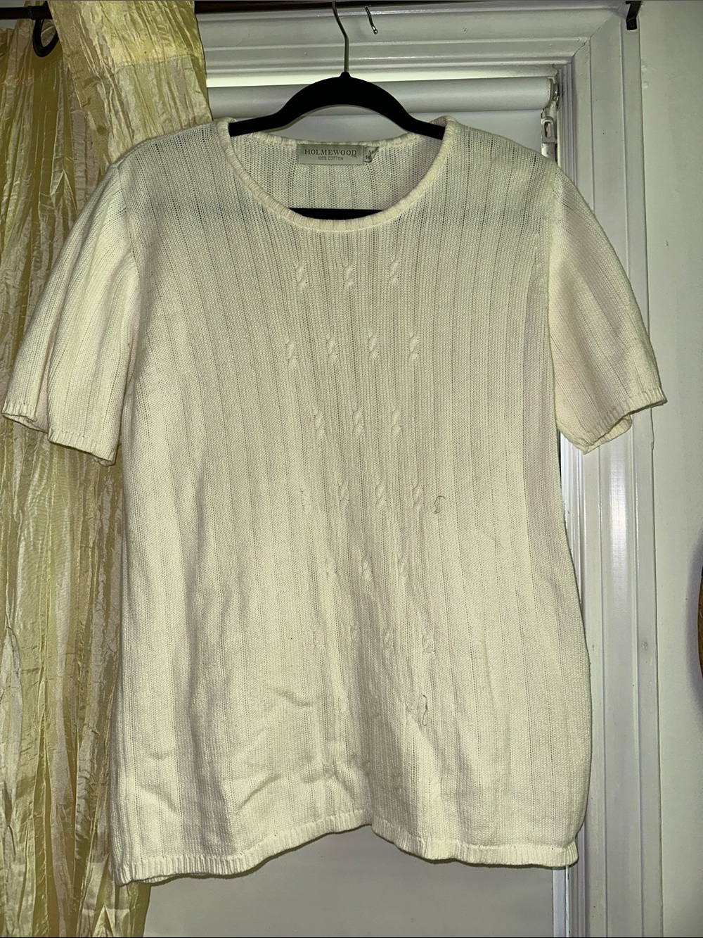 Cream Ribbed Short-Sleeve Sweater